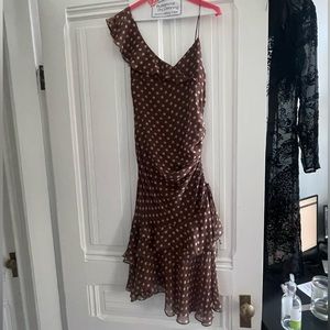BCBG VINTAGE silk brown and pink polka dot dress NWT
